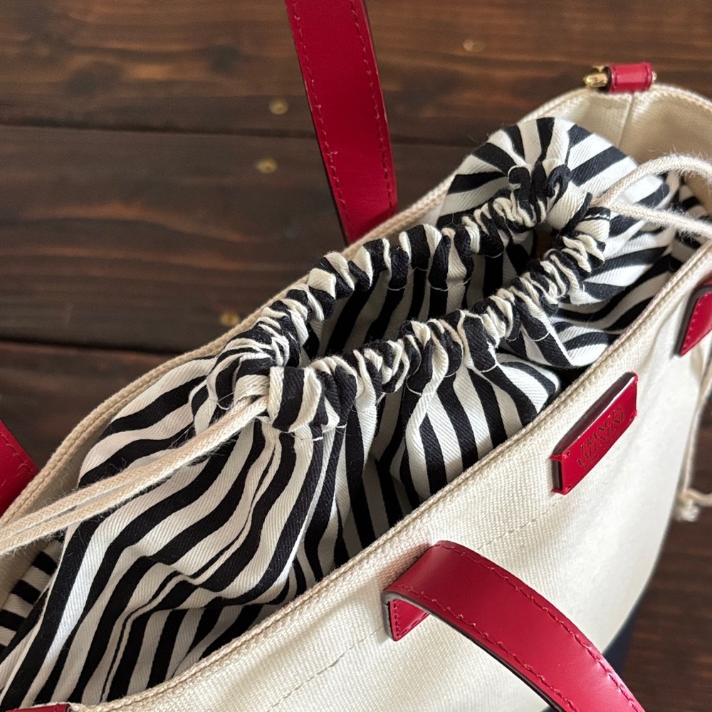 Frances Valentine Cream and Navy Tote with Red Accents - Picture 3 of 5